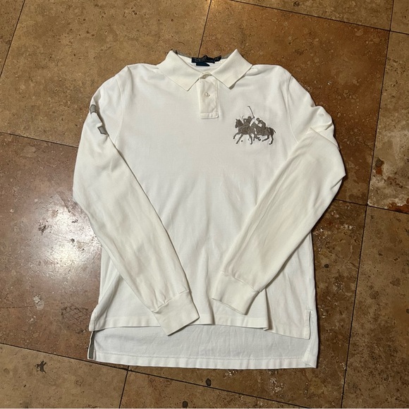 Polo Ralph Lauren’s Men’s Big Pony Rugby Long Sleeve Polo Preppy White Size M - Picture 1 of 8